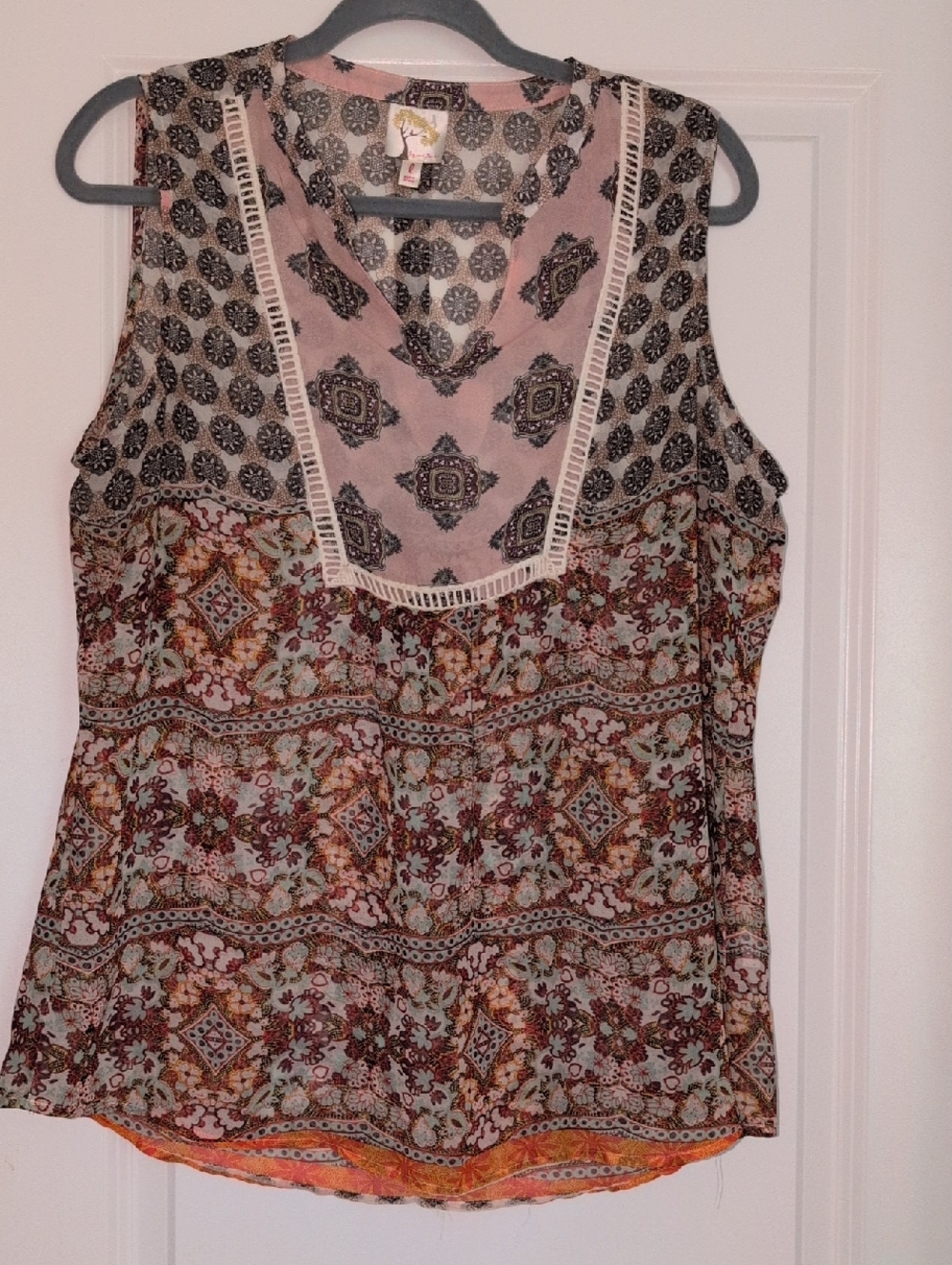 fig and flower Mixed Floral Patchwork Sleeveless Camisole in Pink and Brown